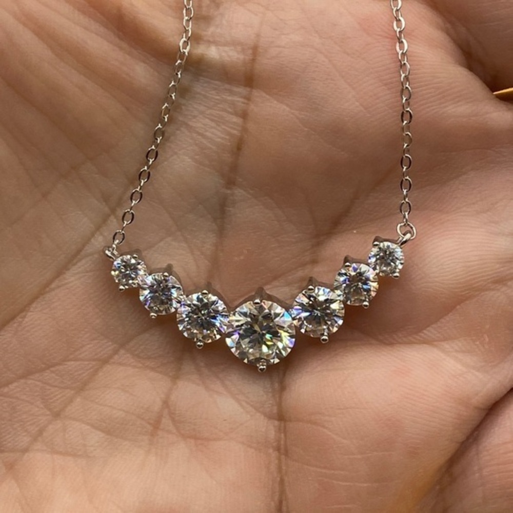 Moissanite Seven Stone Demi Eternity Sterling Silver Necklace